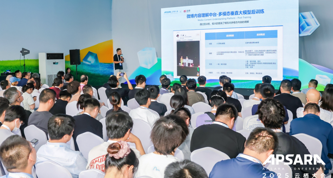 △图：微博内容理解技术总监贾遂宾介绍微博的多模态垂直大模型后训练