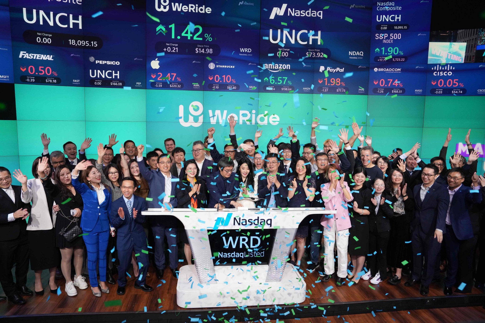 （2024年10月25日，文远知行WeRide在纳斯达克证券交易所挂牌上市）