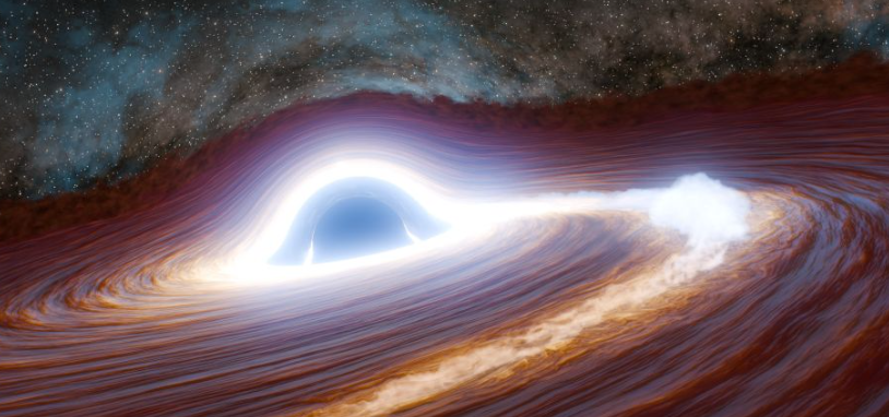 图 | 艺术插图：黑洞缓慢吞噬恒星的过程，光芒依旧夺目（来源：Caltech）