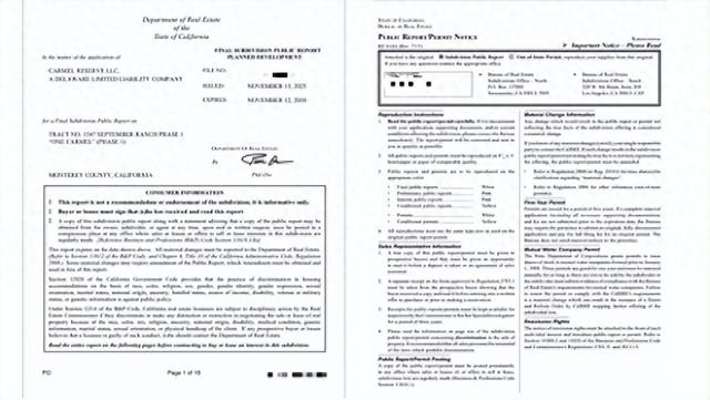 图1: 加州不动产局（DRE）核发的地产销售白皮书，图片来源：官方核发材料