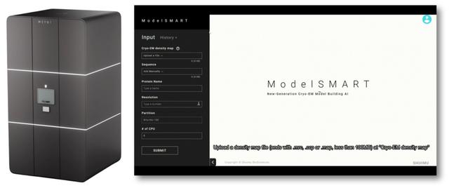 水木未来新一代AI+冷冻透射电子显微镜（左）；SMART软件界面展示（右）