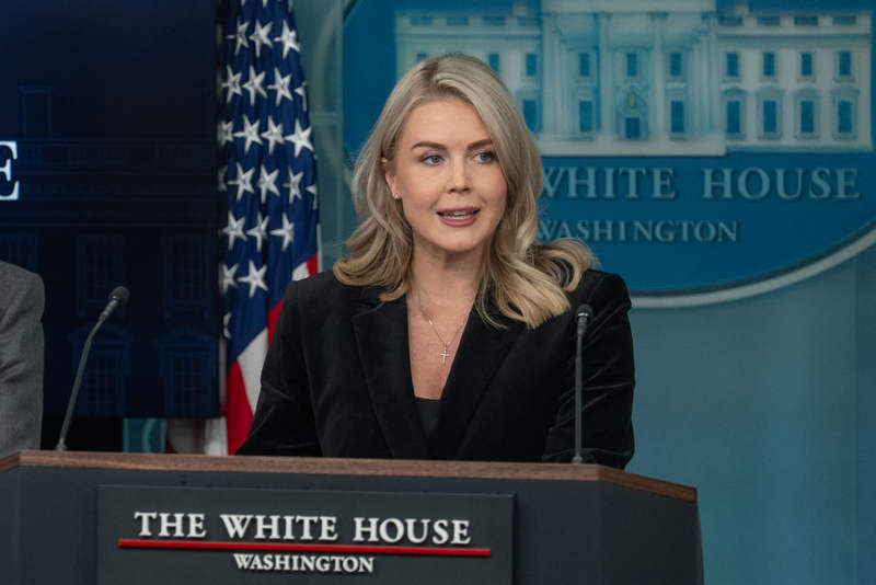 11月20日，在美国首都华盛顿白宫，白宫新闻秘书莱维特出席记者会。新华社记者胡友松摄