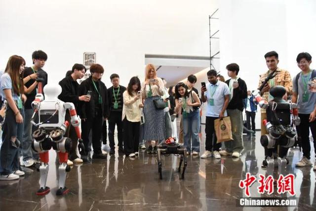 2025年4月20日，2025中国(安阳)国际汉字大会在河南安阳开幕。图为智能机器人在开幕式上受关注。中新社发 王宇 摄