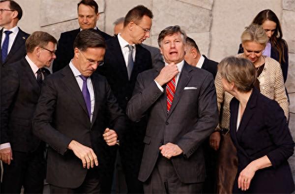 当地时间12月3日，美国常务副国务卿克里斯托弗·兰道（中）在北约外长会上与北约秘书长吕特（左）交谈。 美联社