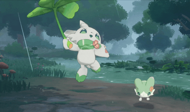 例如精灵春兔下雨天会打起伞，春团这时会依偎过来取暖