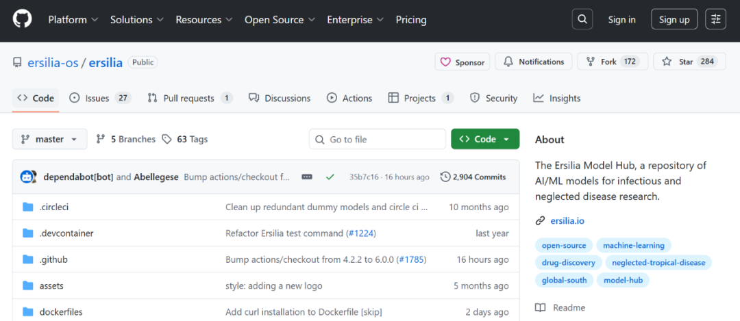 图 | Ersilia 在 GitHub 的项目页面（来源：GitHub）