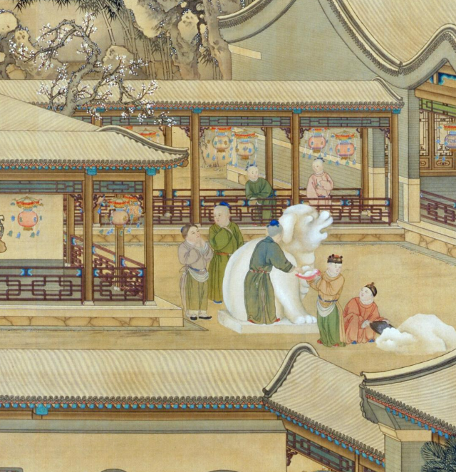 清·郎世宁等乾隆帝岁朝行乐图轴》（局部）