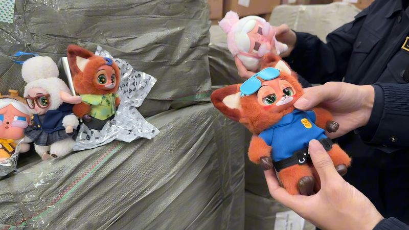 海关关员查获仿冒品。宁波海关供图