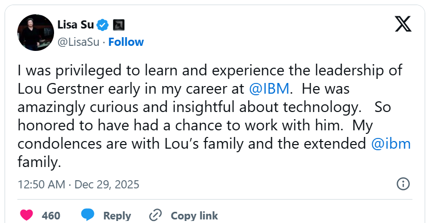 图 | 苏姿丰发帖悼念（来源：X）