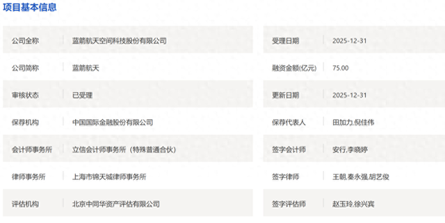 冲刺商业航天第一股！蓝箭航天IPO获受理：拟募资75亿，需实现可复用火箭发射载荷成功入轨