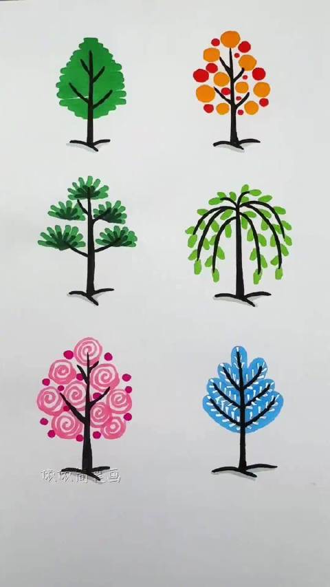 6种简单的小树绘画方法,马住试试看|_新浪新闻