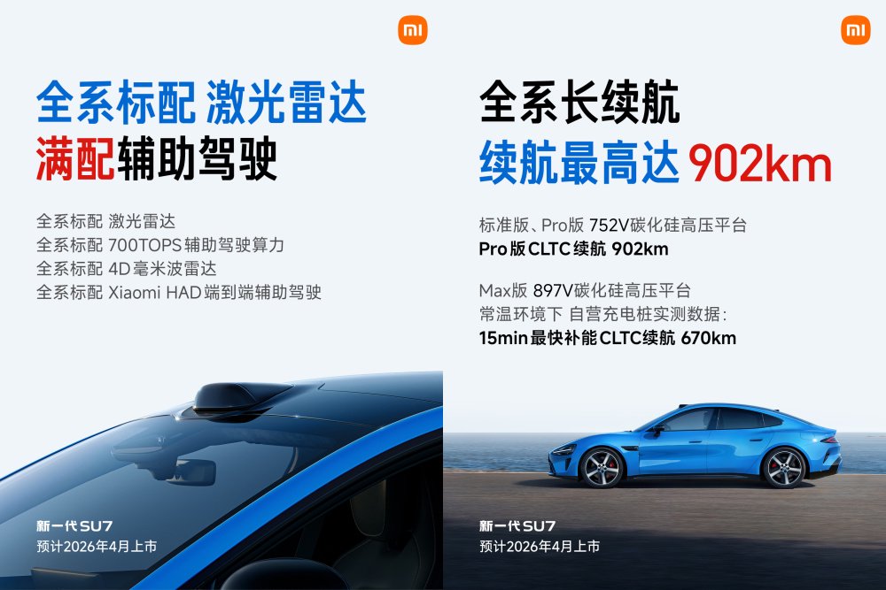 小米新SU7详解:续航破900公里,全系标配激光雷达-新浪汽车