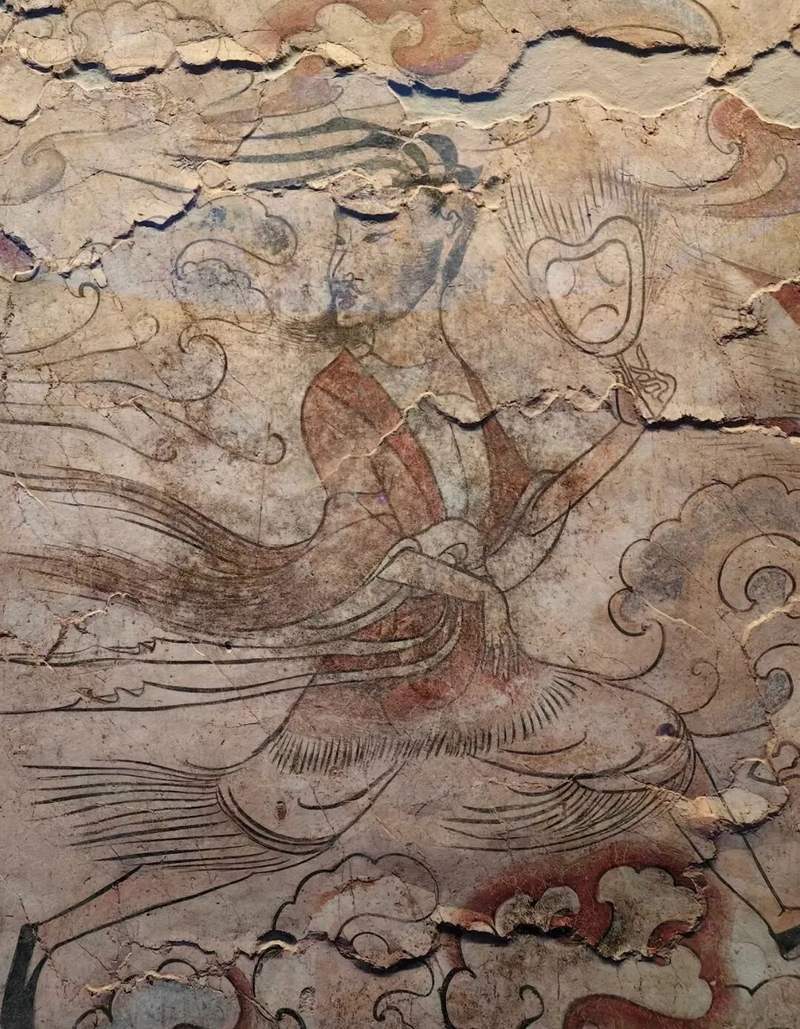 北朝壁画中御风飞行的仙人，仙人是游仙诗中最常见的形象。