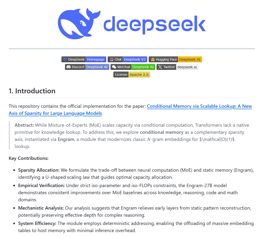 DeepSeek开源Engram，如何做到推理损失仅3%？