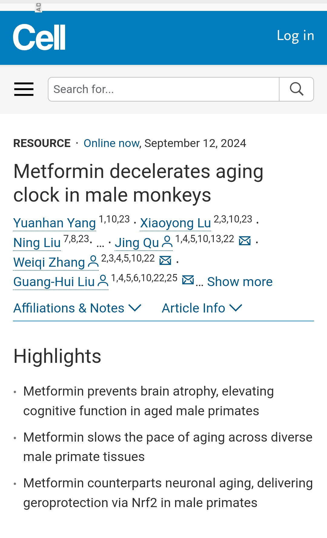 “百年老药”延缓灵长类衰老的机制揭开|细胞|刘光慧|灵长类动物|科技日报|二甲双胍_新浪新闻
