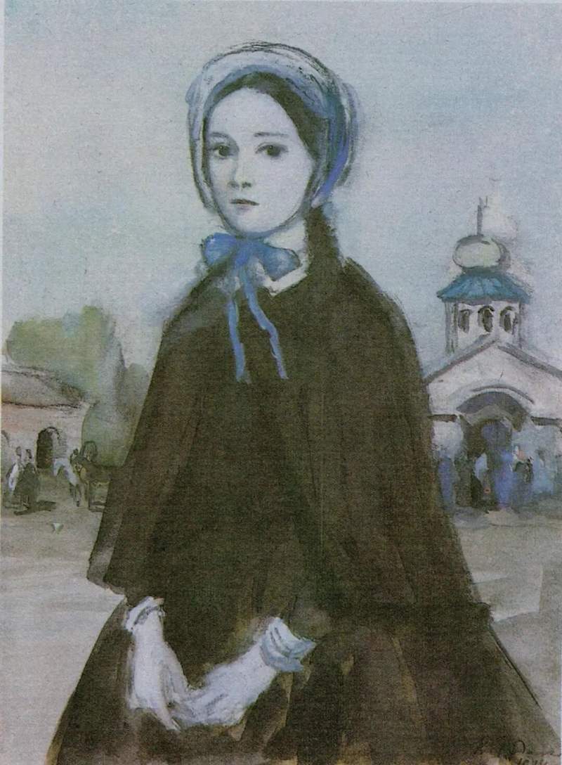 《贵族之家》中丽莎的插图，K.I.鲁达科夫绘。