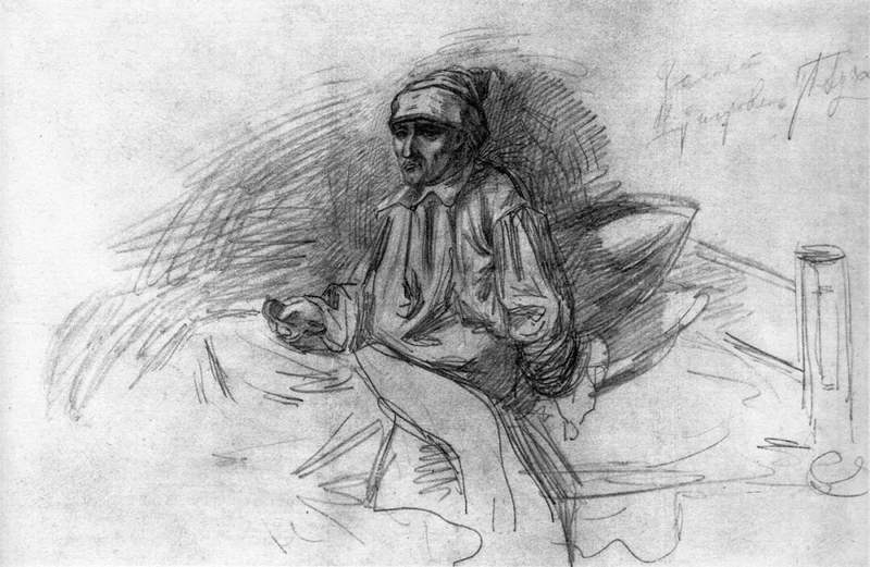 屠格涅夫为《猎人笔记》中《希格雷县的哈姆雷特》所绘的插图，不晚于一八九零年。