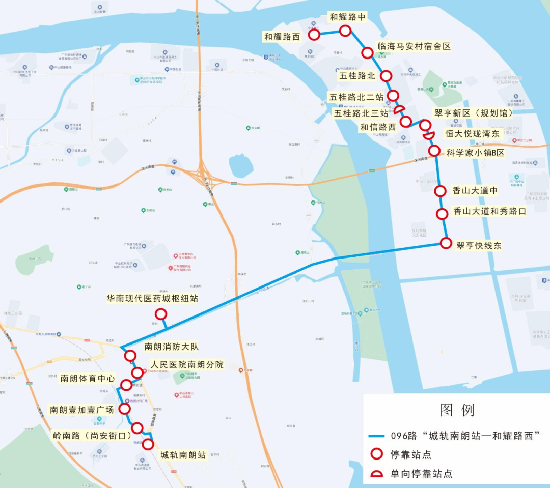 公共汽车096路行驶示意图