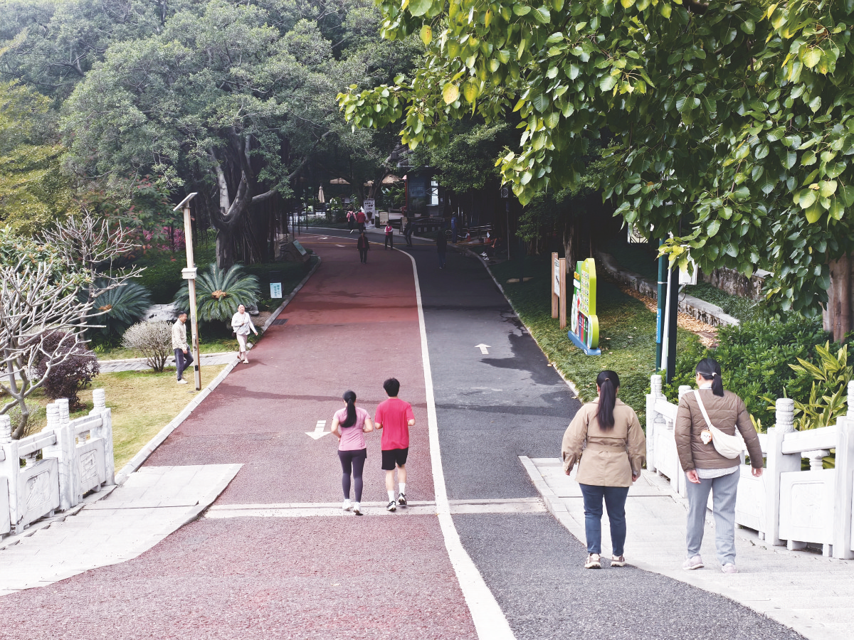     1月19日，南宁转为阴天，但温度适宜。图为市民在健身、散步。    本报记者宋延康 摄