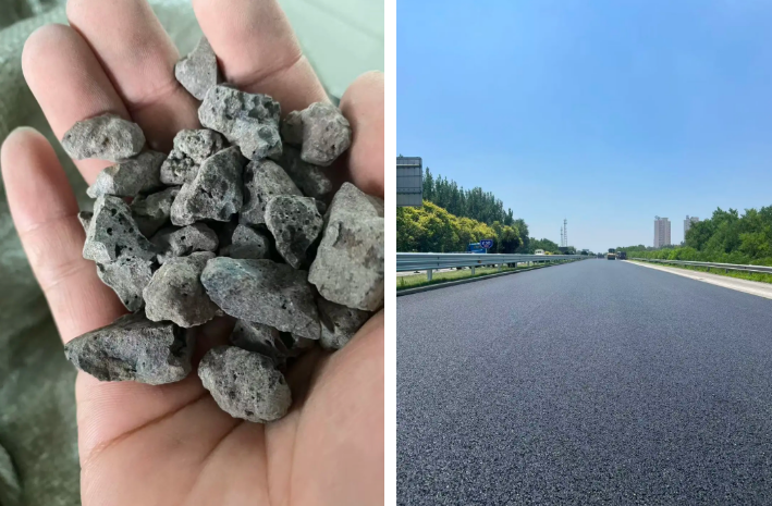 钢渣原材料及其示范路通车后效果。图/北京市市场监督管理局微信公众号