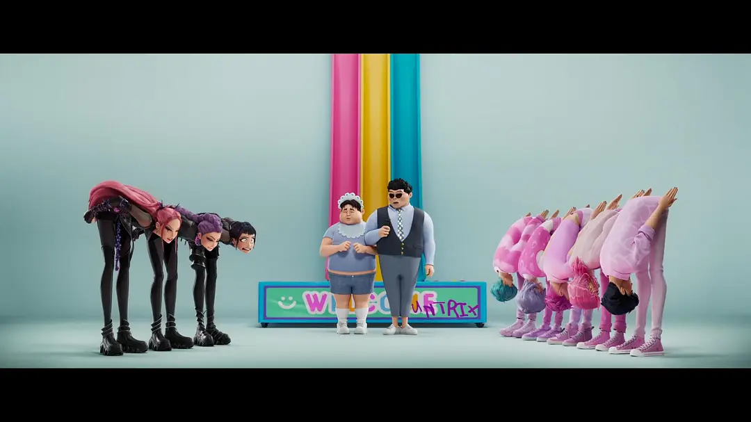 《K-POP：猎魔女团》电影截图，前后辈文化的夸张呈现，图源：豆瓣