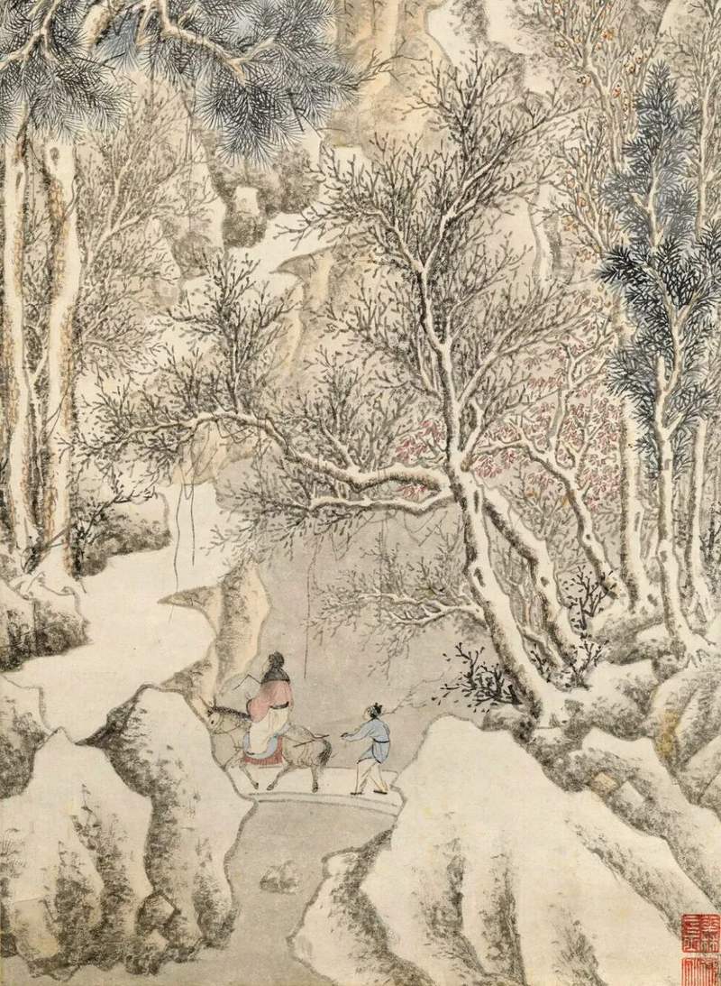 明 孙枝《踏雪访友图》（局部）