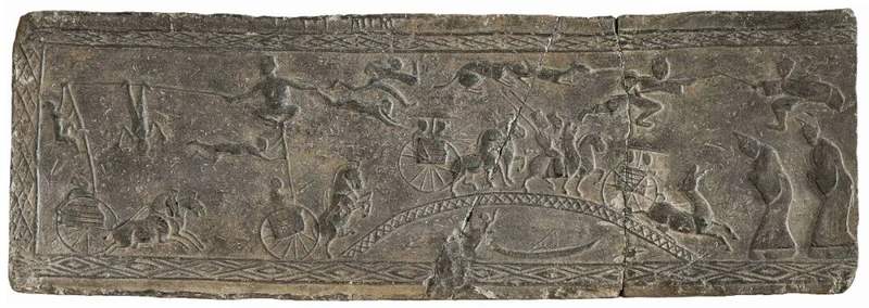 〔东汉〕平索戏车车骑出行画像砖，中国国家博物馆藏。