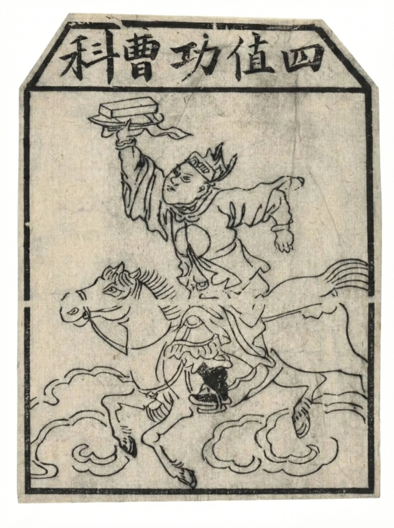 负责在人间与神界传递消息的四值功曹，四川青羊宫纸马，藏于波兰华沙国家博物馆。