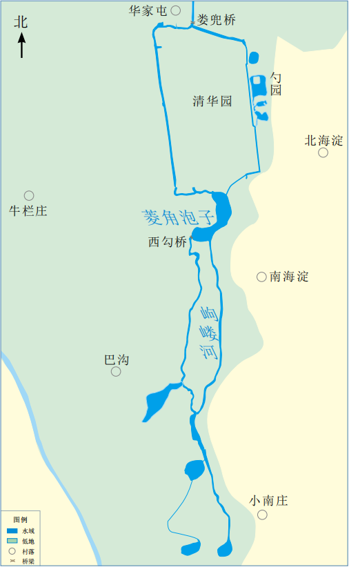 明代海淀岣嵝河示意图。《三山五园水系变迁》内文图