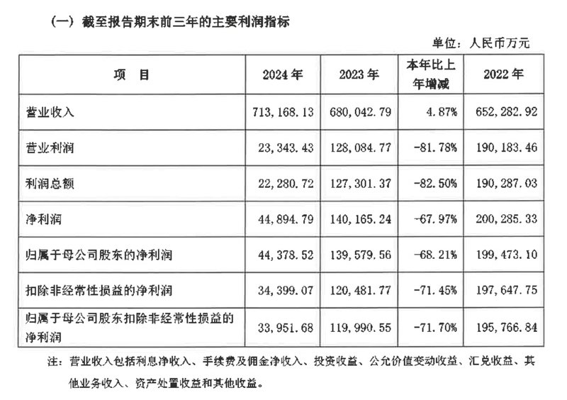 广东华润银行2024年增收不增利。2024年年报截图