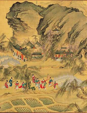 明代玉泉山下的稻田（明《入跸图》局部，中国台北故宫博物院藏）。《三山五园水系变迁》内文图