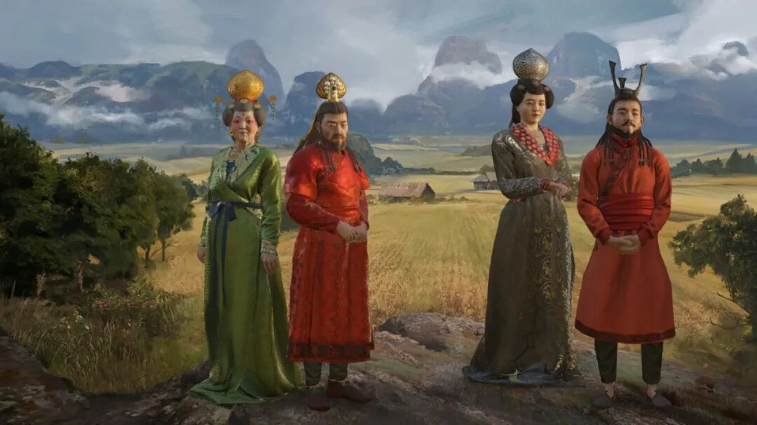 回鹘翻领长袍、凤纹冠、金冠