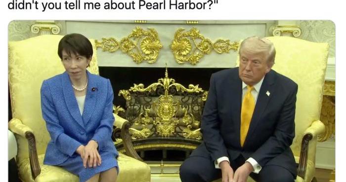 特朗普会晤高市早苗，将美国袭击伊朗比作日本偷袭珍珠港