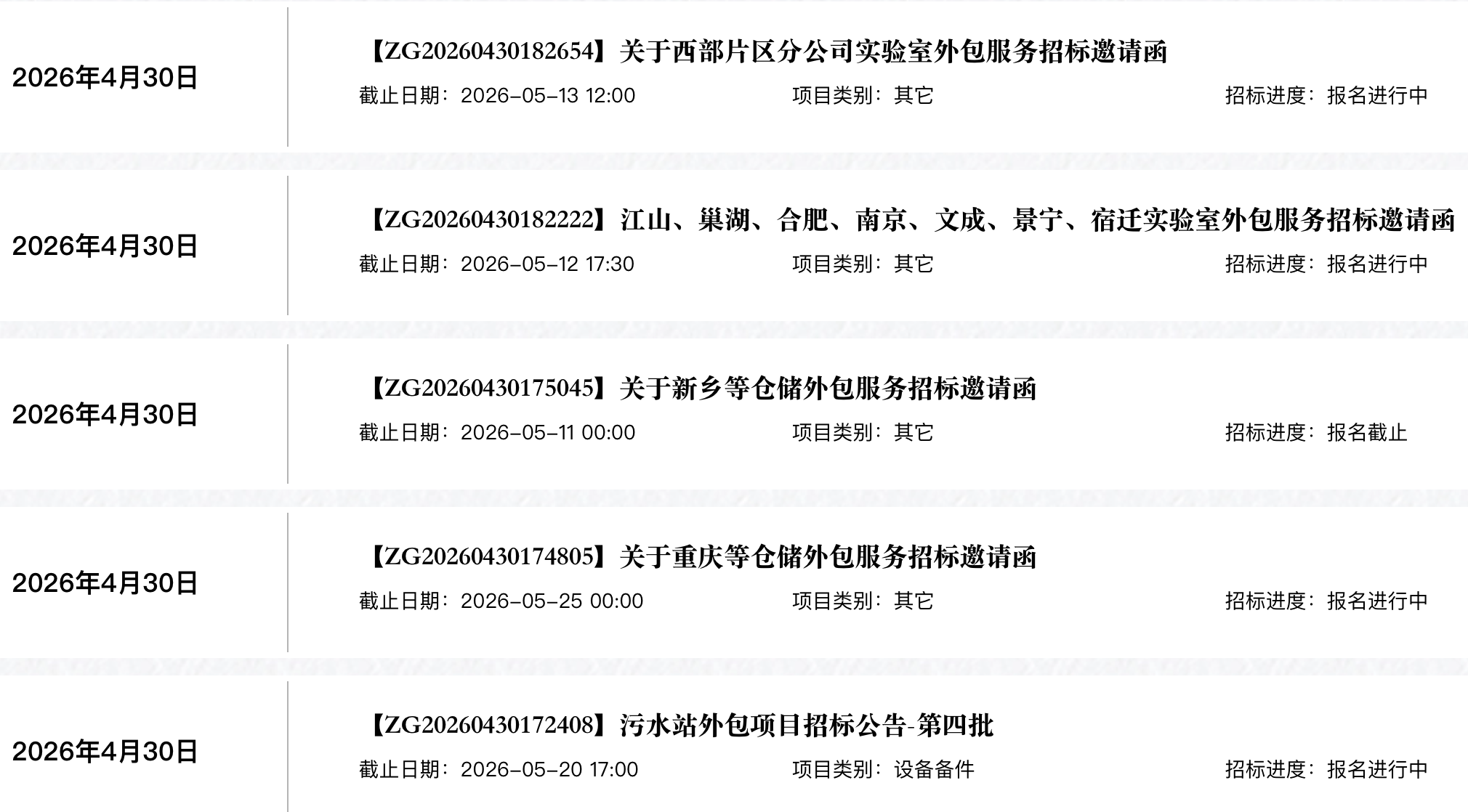 宏胜官网发布的招标截图（部分）