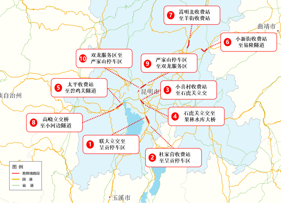 高速公路易拥堵缓行路段分布情况预测示意图