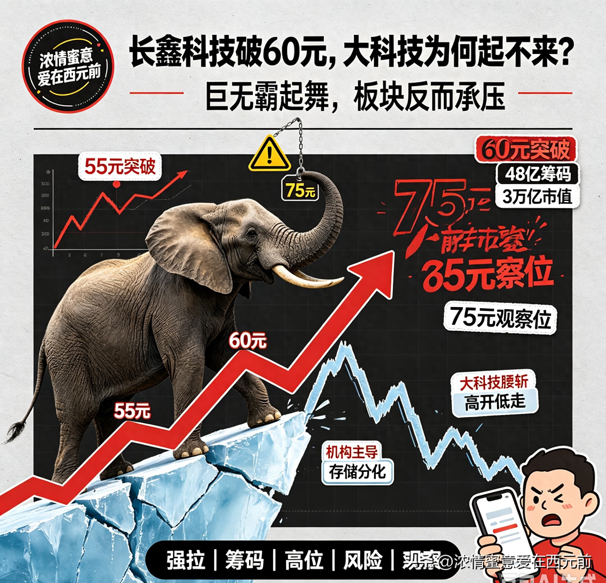 长鑫走势太恶劣了！突破60元是最坏情况，48亿筹码已全在机构手里