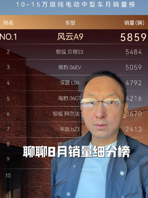 8月销量榜出炉，10-15万级纯电动<em>中型</em><em>车</em>风云A9问鼎
