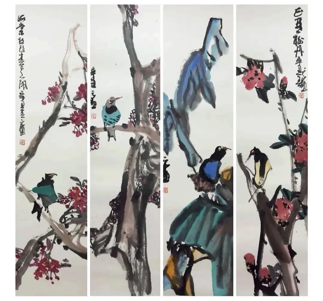 寇元勋 《花鸟清音》 138cm×138cm 纸本水墨