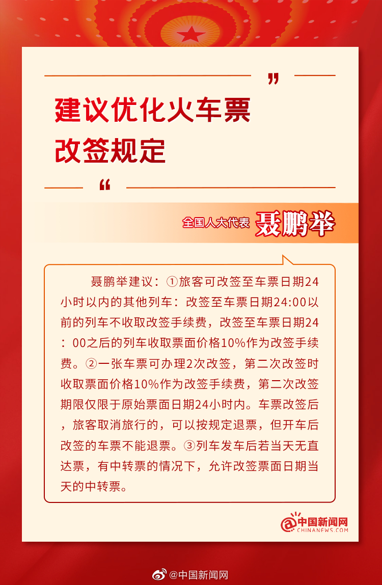 聂鹏举代表：建议优化火车票改签规定