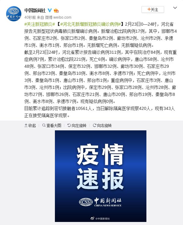 河北无新增新冠肺炎确诊病例