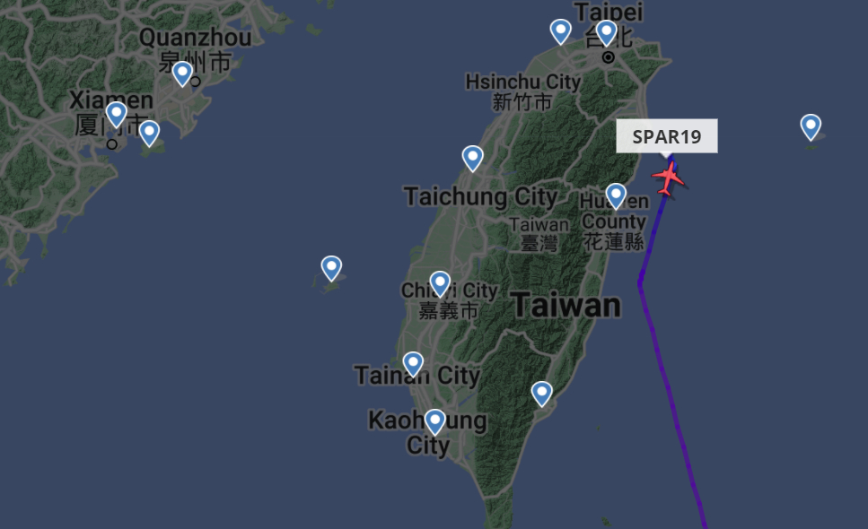 疑似佩洛西专机最新位置已经进入台湾岛上空