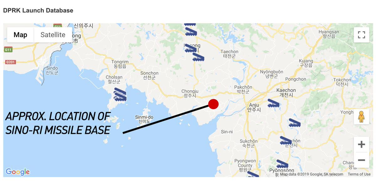 发射地点位于朝鲜半岛西海岸，这意味着本次发射轨迹横跨半岛 图自：社交媒体推特