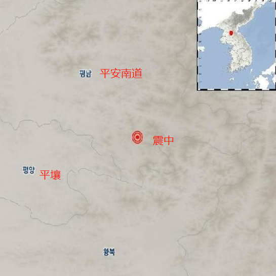 朝鲜地震:朝鲜境内发生3.3级地震 震源深度5千米(图) 韩国气象厅示意图