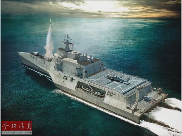 美国奥斯特公司以独立级濒海战舰为基础研发的FFG（X）护卫舰设想图。（美国雅虎新闻网）