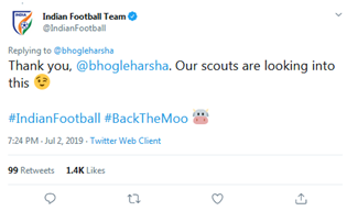印度国家足球队推特截图