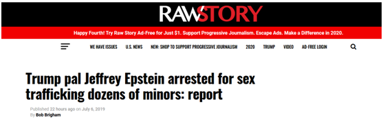 The Raw Story：特朗普的好友杰弗里·爱泼斯坦因涉嫌与数十名少女进行性交易被捕