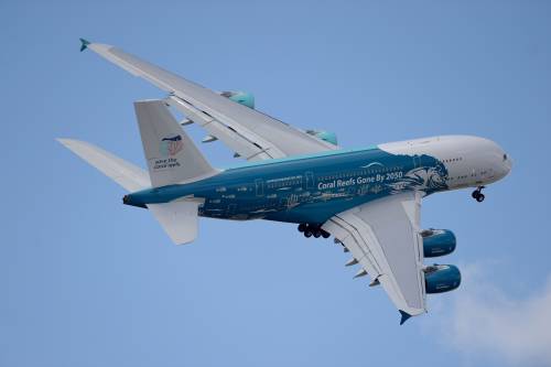  圖為一架空客A380飛機(jī)進(jìn)行飛行表演。新華社/法新