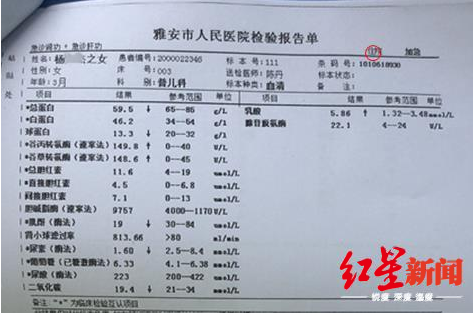↑6月28日，小沫的肝功能检查报告