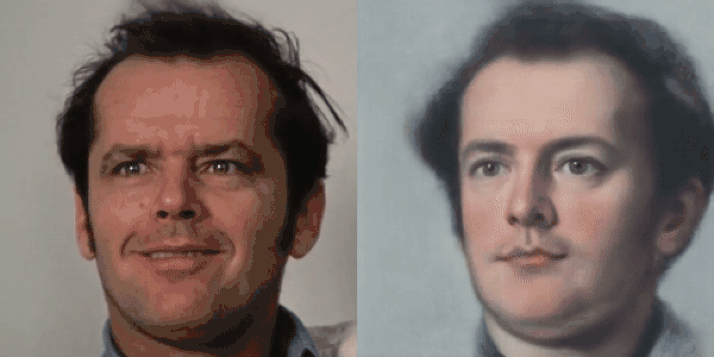 比如这个头发 (大概) 日渐稀疏的男子,仰天大笑的时候,就从油画笑成了