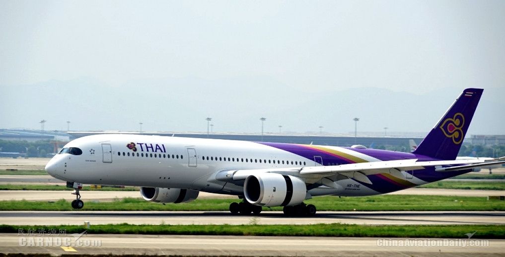 图:泰国航空公司hs-the号airbus a350-900型客机.